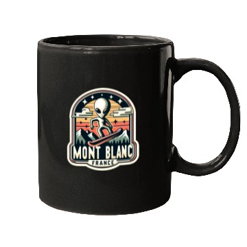 Discover Mont blanc chamonix french alps Alien on snowboard Mugs