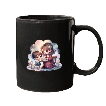 Discover Mother and Son Enjoying a Cozy Tea Party Mugs