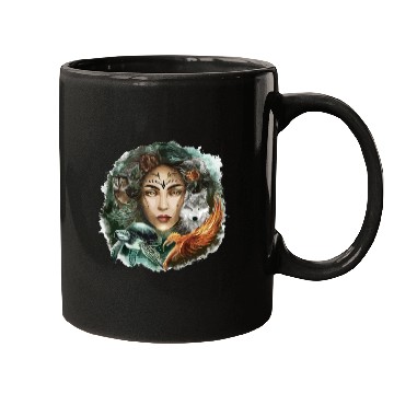 Discover Wildlife Tribal Wolf Owl Turtle Woman for a Mugs