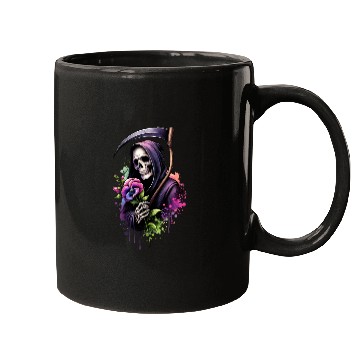 Discover Grim Reaper Holding Sweet Pea flower Mugs
