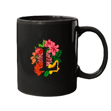 Discover Capital letter L monogram with peony, lily flowers Mugs
