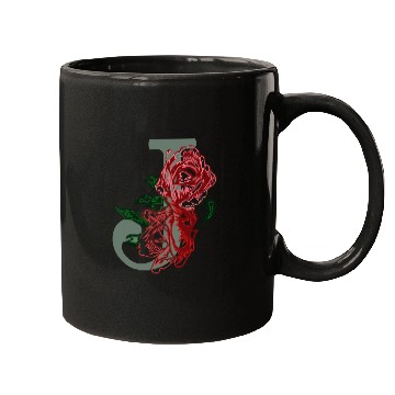 Discover Capital letter J monogram and contour rose flowers Mugs
