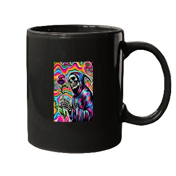 Discover Psychedelic Grim Reaper Holding Sweet Pea Flower Mugs