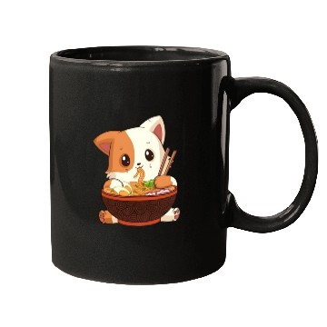 Discover Cute anime cat eating ramen noodles Mugs