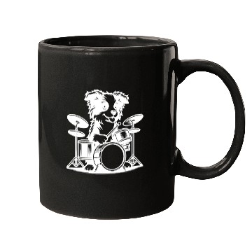 Discover Cool Border Collie Drummer Puppy Design Mugs