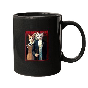 Discover Ameowican Gothic - Timeless Farmer Feline Elegance Mugs