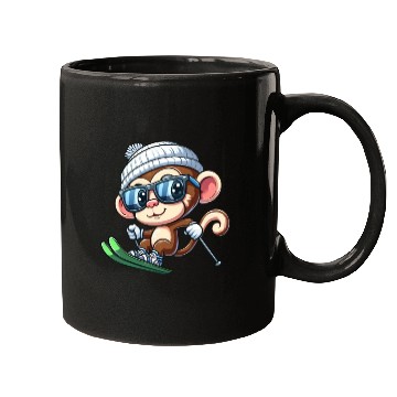 Discover Monkey Chimpanzee Skier Skiing Mugs