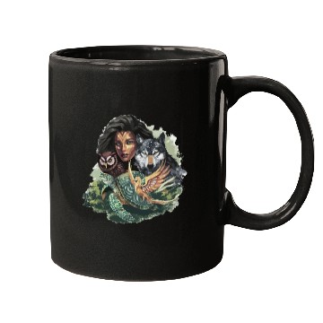 Discover Wildlife Tribal Wolf Owl Turtle Woman for a Mugs