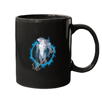 Discover Shark Mutant With Blue Fire Background Mugs