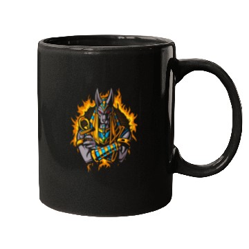 Discover Anubis God With Halftone Gold Fire Mugs