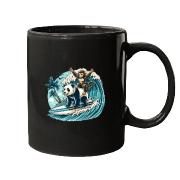 Discover Monkey Riding Panda Surfing Wave Mugs