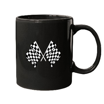Discover Two car racing flags crossed start finish line Mugs