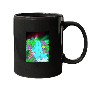 Discover Northern Lights Waterfall Serenity with Swimmers Mugs