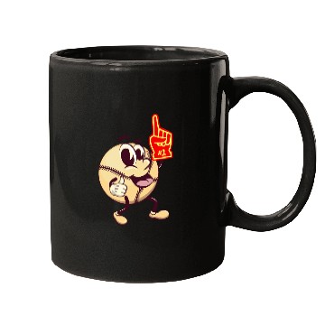 Discover baseball cartoon raising a foam finger number one Mugs