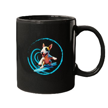 Discover Bull Terrier Surfing Mugs