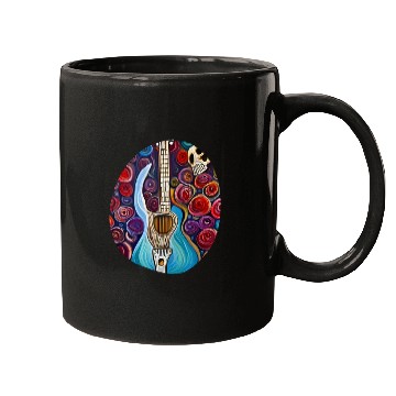 Discover Blue Electric Guitar, Skull and Roses Mugs