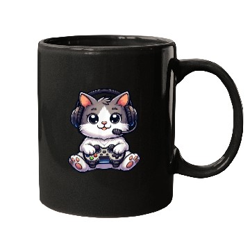 Discover Cute Gaming Cat Playing Console Video Game Mugs