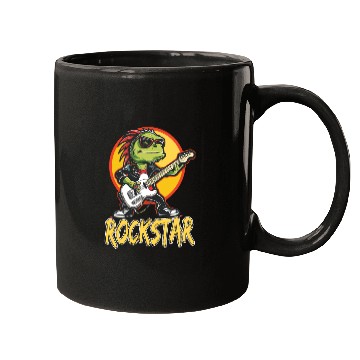 Discover Rockstar Reptile Musician with Electric Guitar Mugs