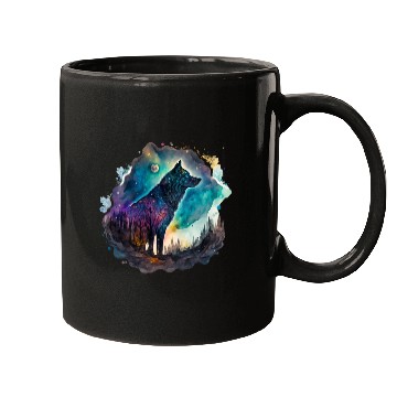 Discover Wolf Print, Cosmic Wolves, Animal Print, Cosmos Mugs