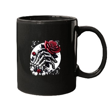Discover Gothic Red Rose in Skeleton's Embrace Mugs