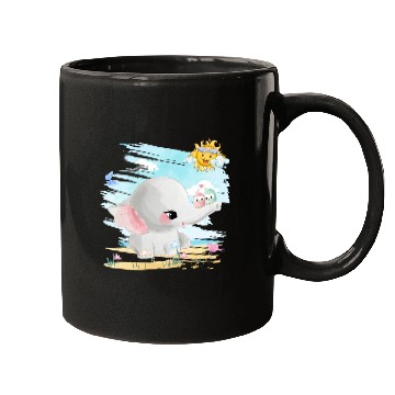 Discover Elephant Walking At Beach With 2 Birds Friends Mugs