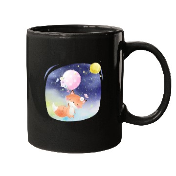 Discover Funny Happy Fox Flying to Sky Using Balloon Mugs