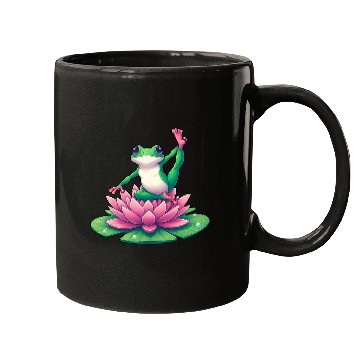 Discover Frog Yoga Meditation on Water Lily Mugs