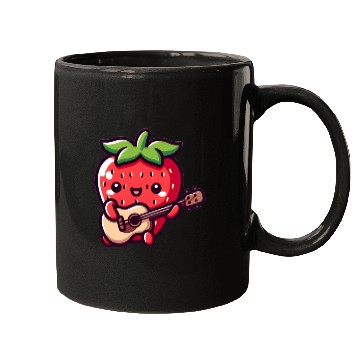 Discover cute strawberry with guitar Mugs