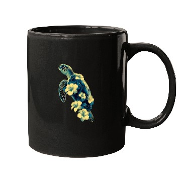 Discover Nature Inspired Floral Sea Turtle with Tropical Fl Mugs