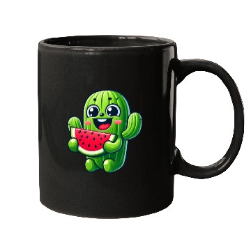 Discover Cute Cactus Comic With Watermelon Fruity Mugs