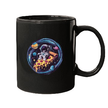 Discover Astronaut Weird Grin On Pizza in Space Mugs