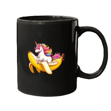 Discover Unicorn rides banana Mugs