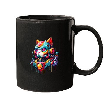 Discover Cat designed as a robot in comic graffiti style Mugs