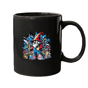Discover Colorful, lively garden gnome surrounded by tools Mugs