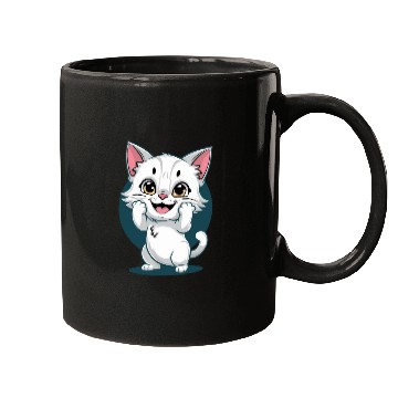 Discover Cute White Happy Surprise Cat Mugs