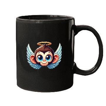 Discover Monkey chimpanzee cartoon angel wings Mugs