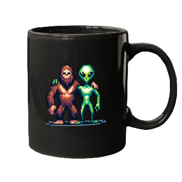 Discover Bigfoot and Alien Friends Pixel Art Mugs