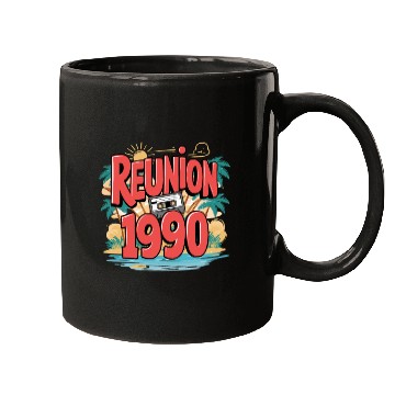 Discover Retro Reunion 1990 Cassette Tape Sunset Beach Mugs