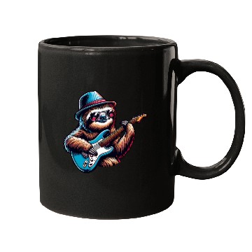 Discover Cool Sloth E-Guitar Player Design Mugs