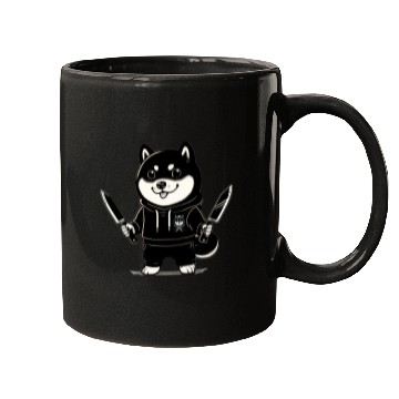 Discover Hand-Drawn Style Shiba Inu with Knives Mugs