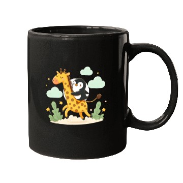 Discover Penguin rides giraffe Mugs