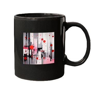 Discover Red Black Light Pink and Gray Dots and Lines Mugs