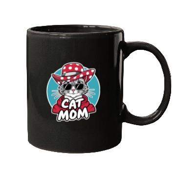 Discover Cat Mom Funny cat with sunglasses, hat and clothes Mugs
