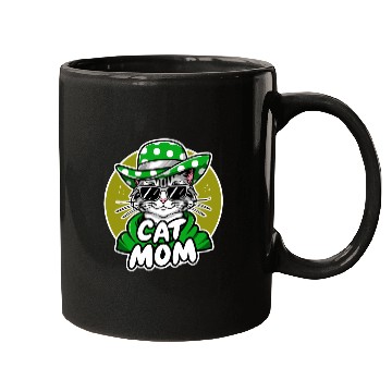 Discover Cat Mom Funny cat with sunglasses, hat and clothes Mugs