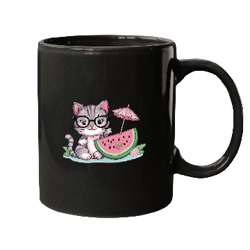 Discover cute kitten an watermelon slice vector illustratio Mugs