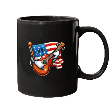 Discover Guitar 4th July American Flag Mugs