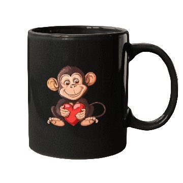 Discover Adorable Monkey Holding A Heart Illustration - Mugs