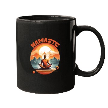 Discover SERENITY AMIDST PEAKS: YOGA NAMASTE Mugs