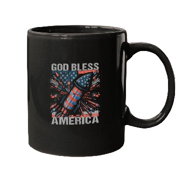 Discover God Bless America Retro US Flag Funny Fireworks Mugs