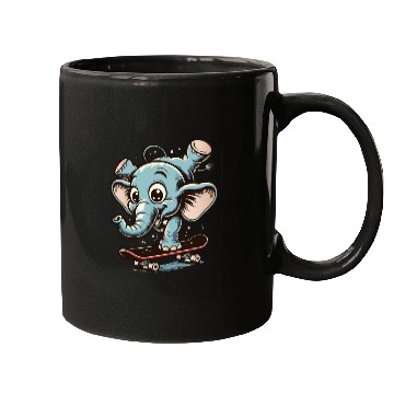 Discover blue cartoon elephant on skateboard Mugs